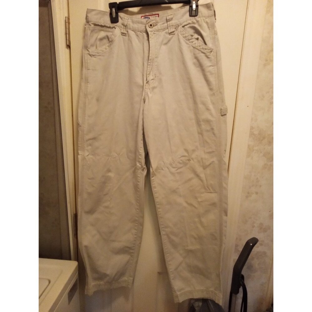 Men's Old Navy Carpenter Pants Khaki Beige Distressed Size 36 (Measure 36x32)